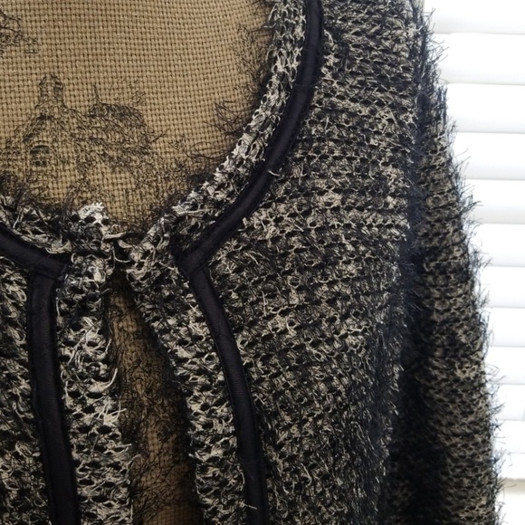 LINDEX open front fuzzy black white blazer - Picture 2 of 8
